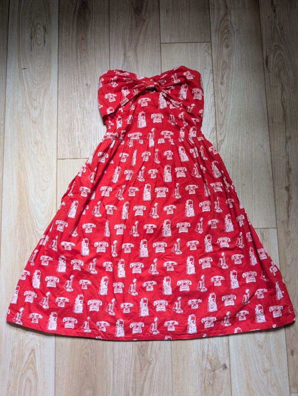 Anthropologie Porridge Telephone Print Strapless Sweetheart A Line Dress, Size 6